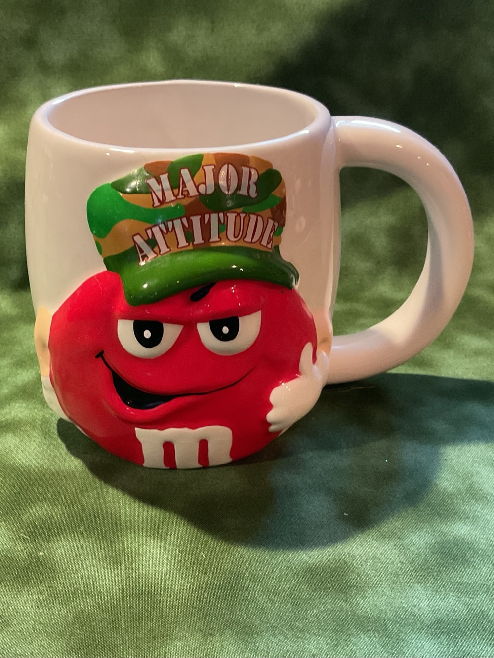 Vintage M&M's Red Character 3D Sculpted Ceramic Mug - "Major Attitude" Camo Hat